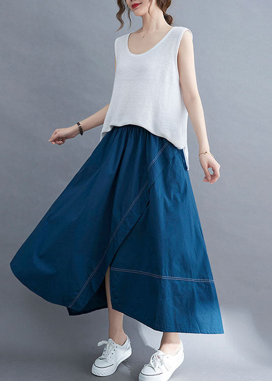 Women Blue Wrinkled Asymmetrical Patchwork Cotton Skirts Summer LY5649 - fabuloryshop