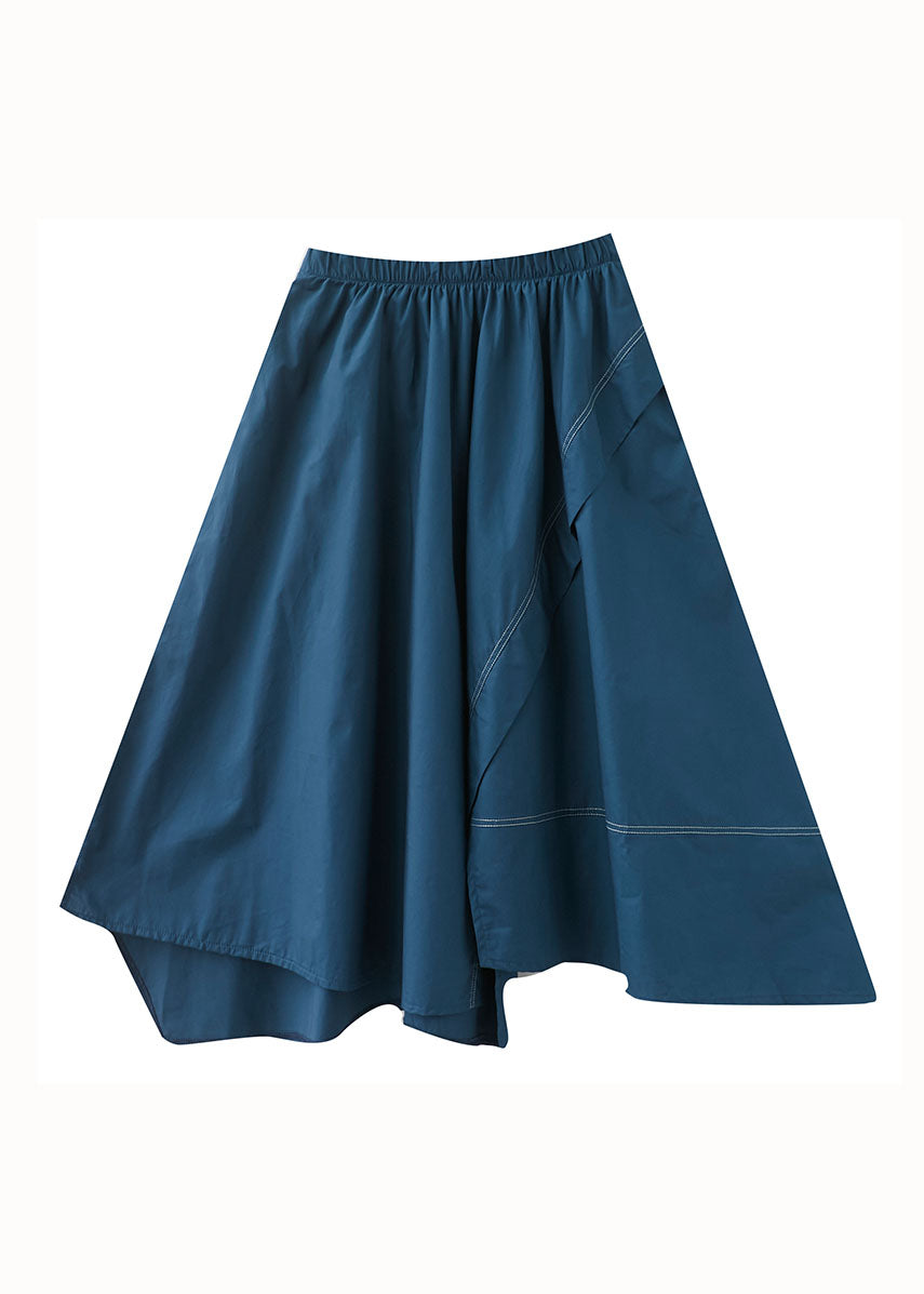 Women Blue Wrinkled Asymmetrical Patchwork Cotton Skirts Summer LY5649 - fabuloryshop