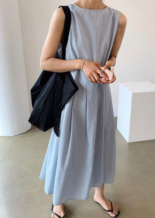 Women Blue Wrinkled Button Patchwork Wear On Both Sides Cotton Dresses Sleeveless LC0453 - fabuloryshop