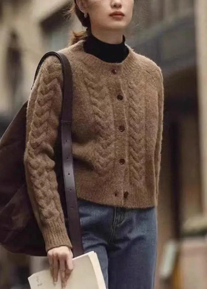 Women Brown Button  Warm Knit Coats Fall Ada Fashion