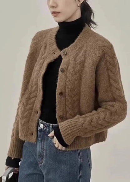 Women Brown Button  Warm Knit Coats Fall Ada Fashion