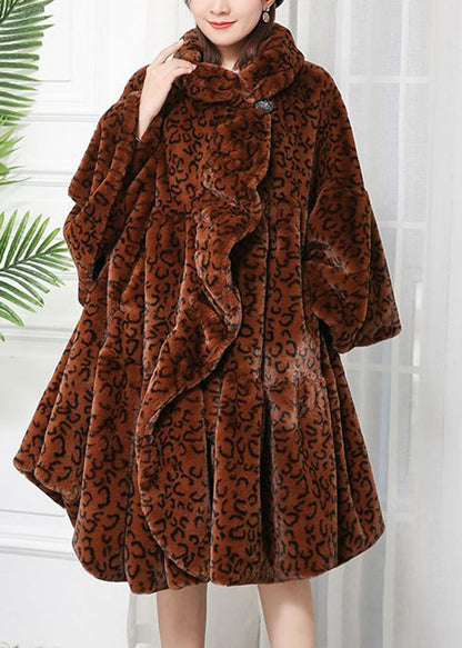 Women Caramel Oversized Leopard Print Fuzzy Fur Fluffy Jackets Winter Ada Fashion