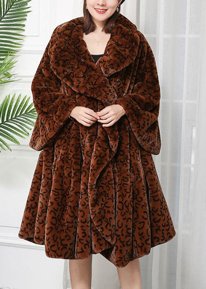 Women Caramel Oversized Leopard Print Fuzzy Fur Fluffy Jackets Winter Ada Fashion