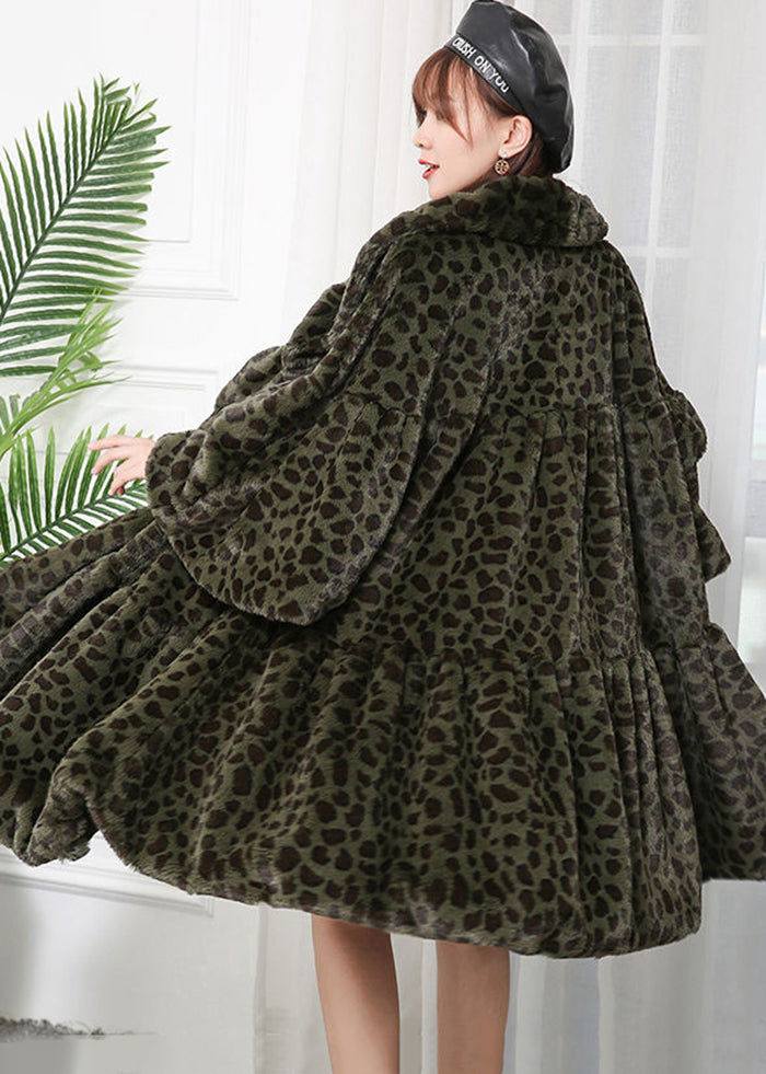 Women Caramel Oversized Leopard Print Fuzzy Fur Fluffy Jackets Winter Ada Fashion