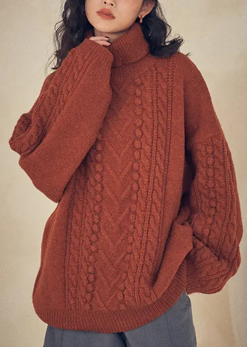 Women Caramel Turtleneck  Cable Knit Sweaters Top Fall Ada Fashion