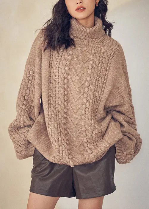 Women Caramel Turtleneck  Cable Knit Sweaters Top Fall Ada Fashion