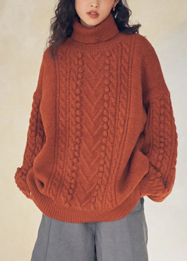 Women Caramel Turtleneck  Cable Knit Sweaters Top Fall Ada Fashion