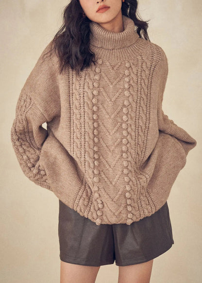 Women Caramel Turtleneck  Cable Knit Sweaters Top Fall Ada Fashion