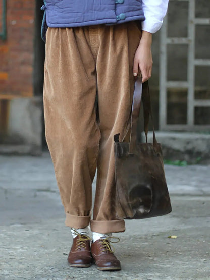 Women Casual Solid Spring Croduroy Harem Pants Ada Fashion