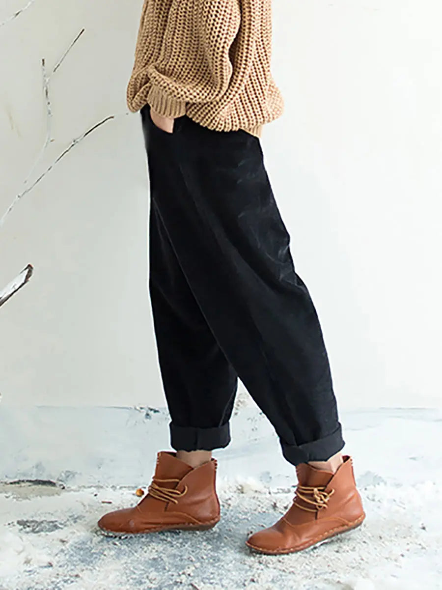 Women Casual Solid Spring Croduroy Harem Pants Ada Fashion