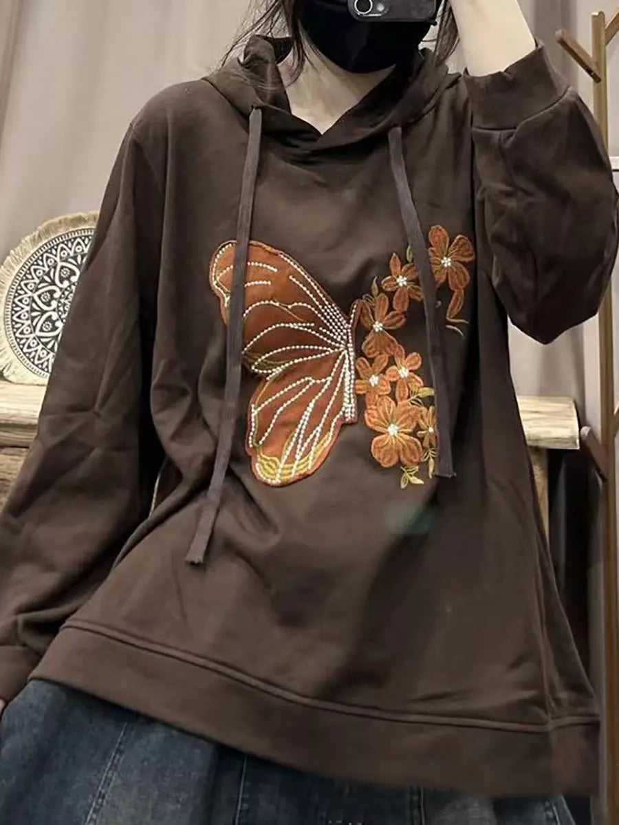 Women Casual Spring Butterfly Embroidery Hooded Ada Fashion