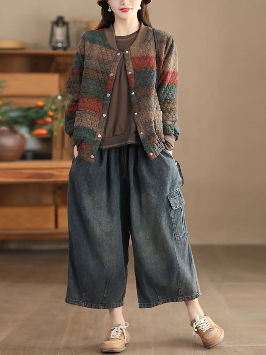 Women Casual Spring Colorblock Loose Coat Ada Fashion