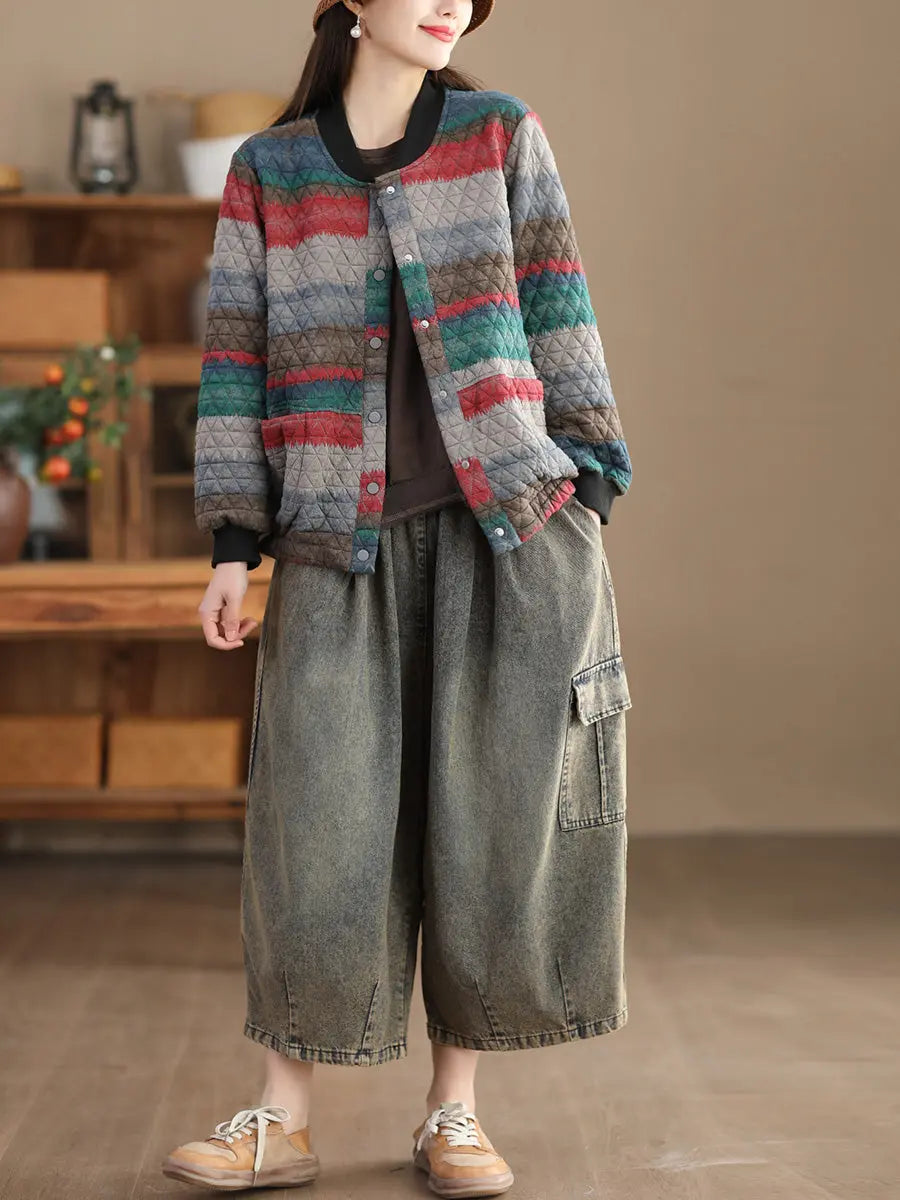 Women Casual Spring Colorblock Loose Coat Ada Fashion