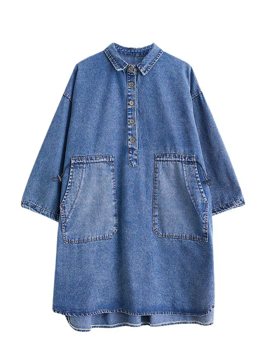 Women Casual Spring Solid Stitching Denim Long Shirt Ada Fashion