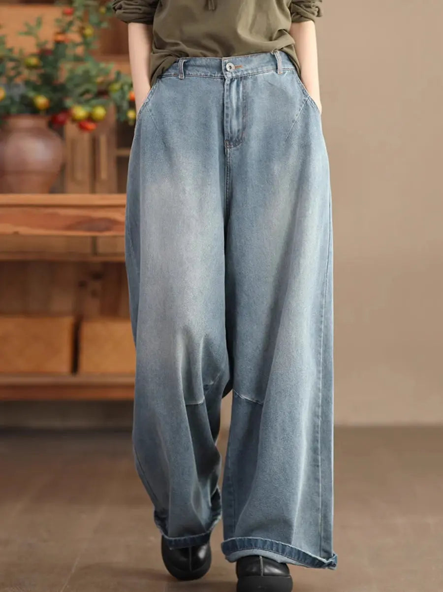 Women Casual Spring Washed Denim Loose Pants Ada Fashion