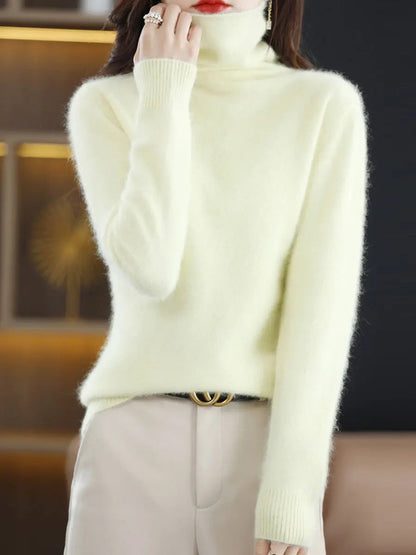 Women Casual Winter Solid Turtleneck Sweater Ada Fashion