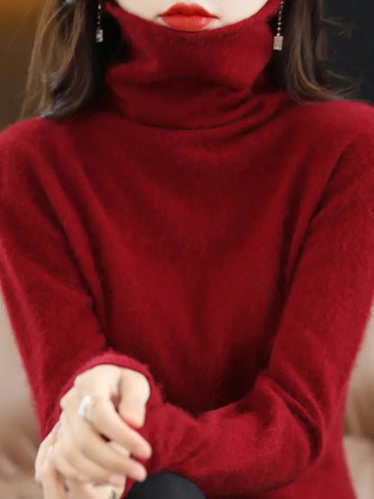 Women Casual Winter Solid Turtleneck Sweater Ada Fashion