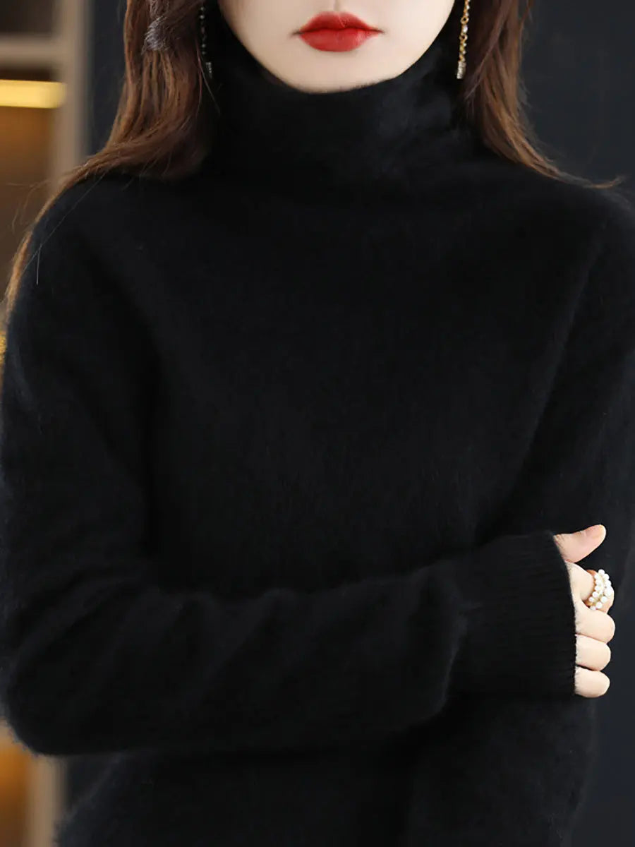 Women Casual Winter Solid Turtleneck Sweater Ada Fashion