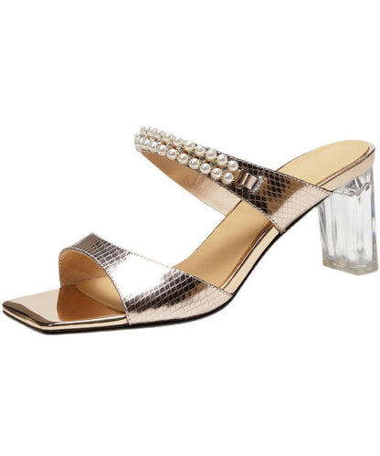 Women Champagne Sandals Peep Toe Chunky Sandals LY4322 - fabuloryshop