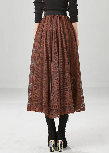 Women Coffee Hollow Out Exra Large Hem Lace Skirts Fall Ada Fashion