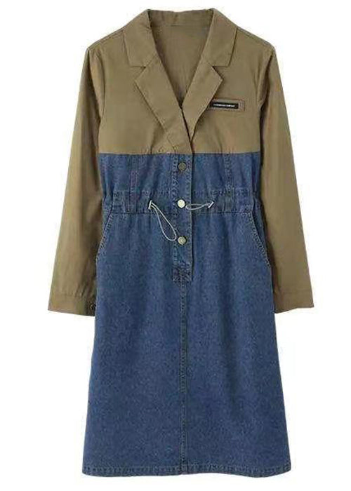 Women Colorblock Drawstring Pockets Patchwork Dresses Long Sleeve Ada Fashion