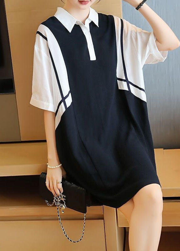 Women Colorblock Oversized Patchwork Cotton Mid Dress Summer LY1435 - fabuloryshop