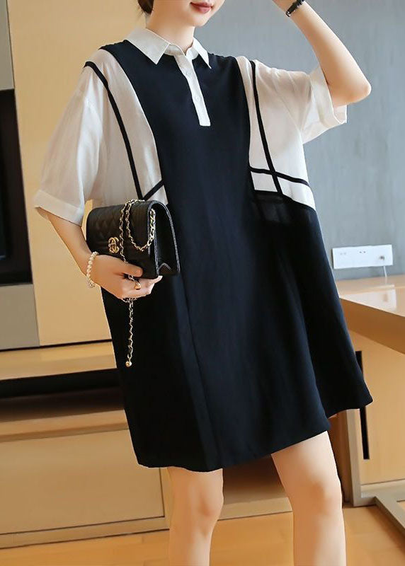 Women Colorblock Oversized Patchwork Cotton Mid Dress Summer LY1435 - fabuloryshop