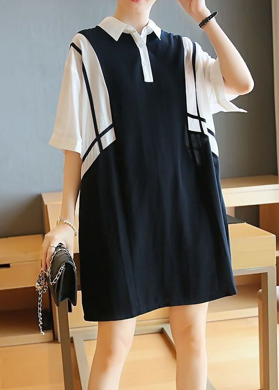 Women Colorblock Oversized Patchwork Cotton Mid Dress Summer LY1435 - fabuloryshop