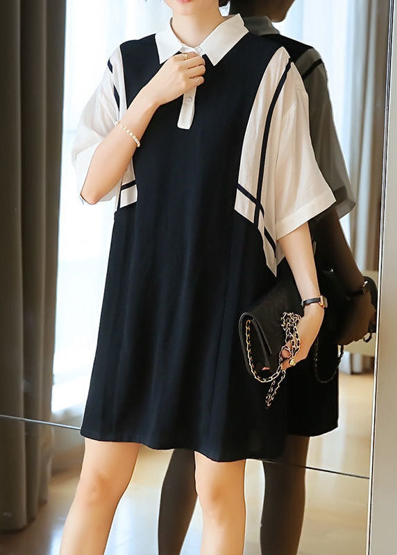 Women Colorblock Oversized Patchwork Cotton Mid Dress Summer LY1435 - fabuloryshop