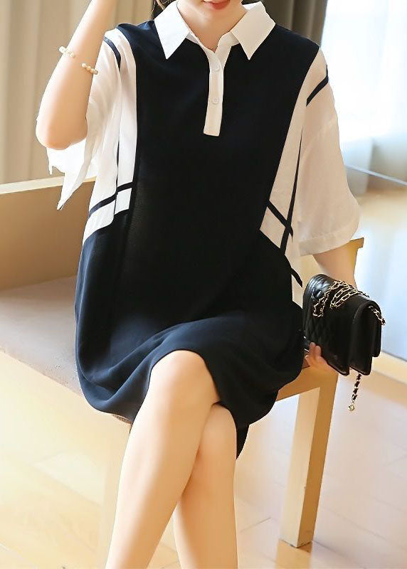 Women Colorblock Oversized Patchwork Cotton Mid Dress Summer LY1435 - fabuloryshop