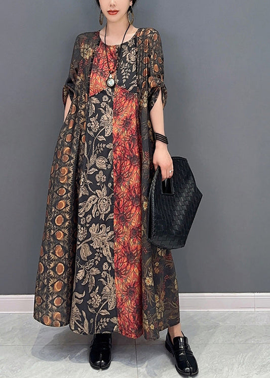 Women Colorblock Oversized Patchwork Print Long Dress  Summer LY0557 - fabuloryshop