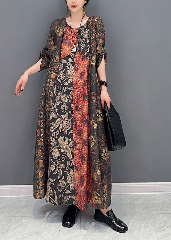 Women Colorblock Oversized Patchwork Print Long Dress  Summer LY0557