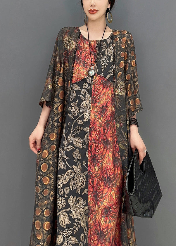 Women Colorblock Oversized Patchwork Print Long Dress  Summer LY0557