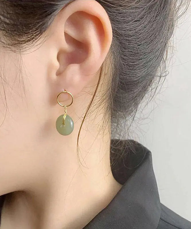 Women Cyan Sterling Silver Overgild 14K Gold Jade Drop Earrings Ada Fashion