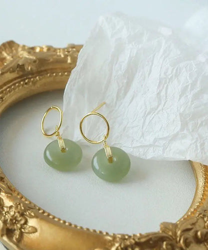 Women Cyan Sterling Silver Overgild 14K Gold Jade Drop Earrings Ada Fashion