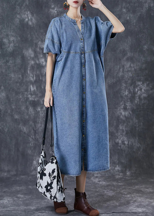 Women Denim Blue Oversized Patchwork Cotton Long Dress Fall Ada Fashion
