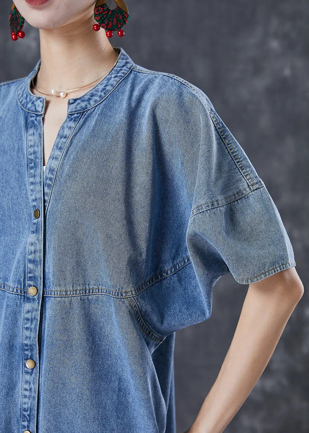Women Denim Blue Oversized Patchwork Cotton Long Dress Fall Ada Fashion