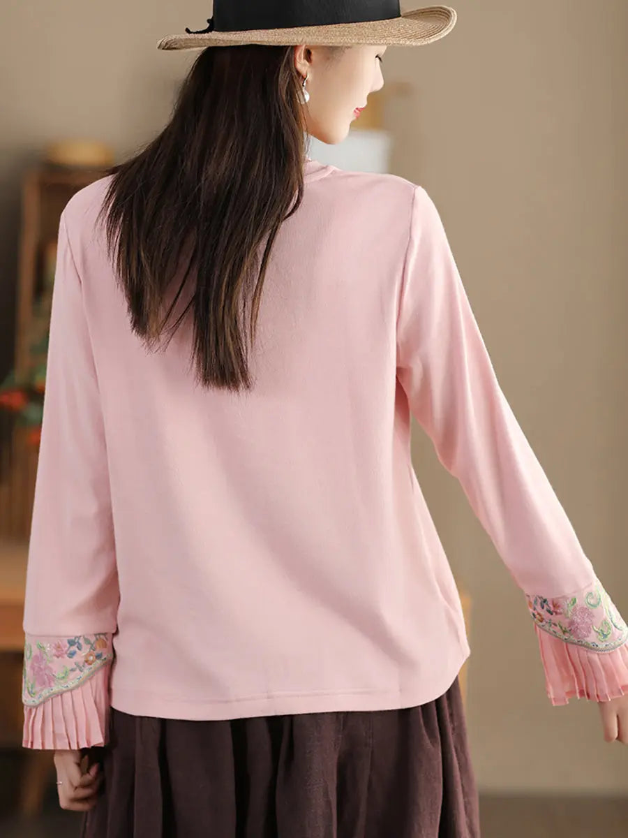 Women Ethnic Flare Sleeve Embroidery Spring Shirt Ada Fashion