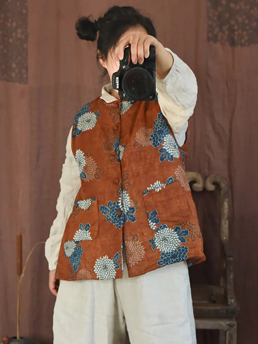 Women Ethnic Floral Padded Vest Coat Ada Fashion