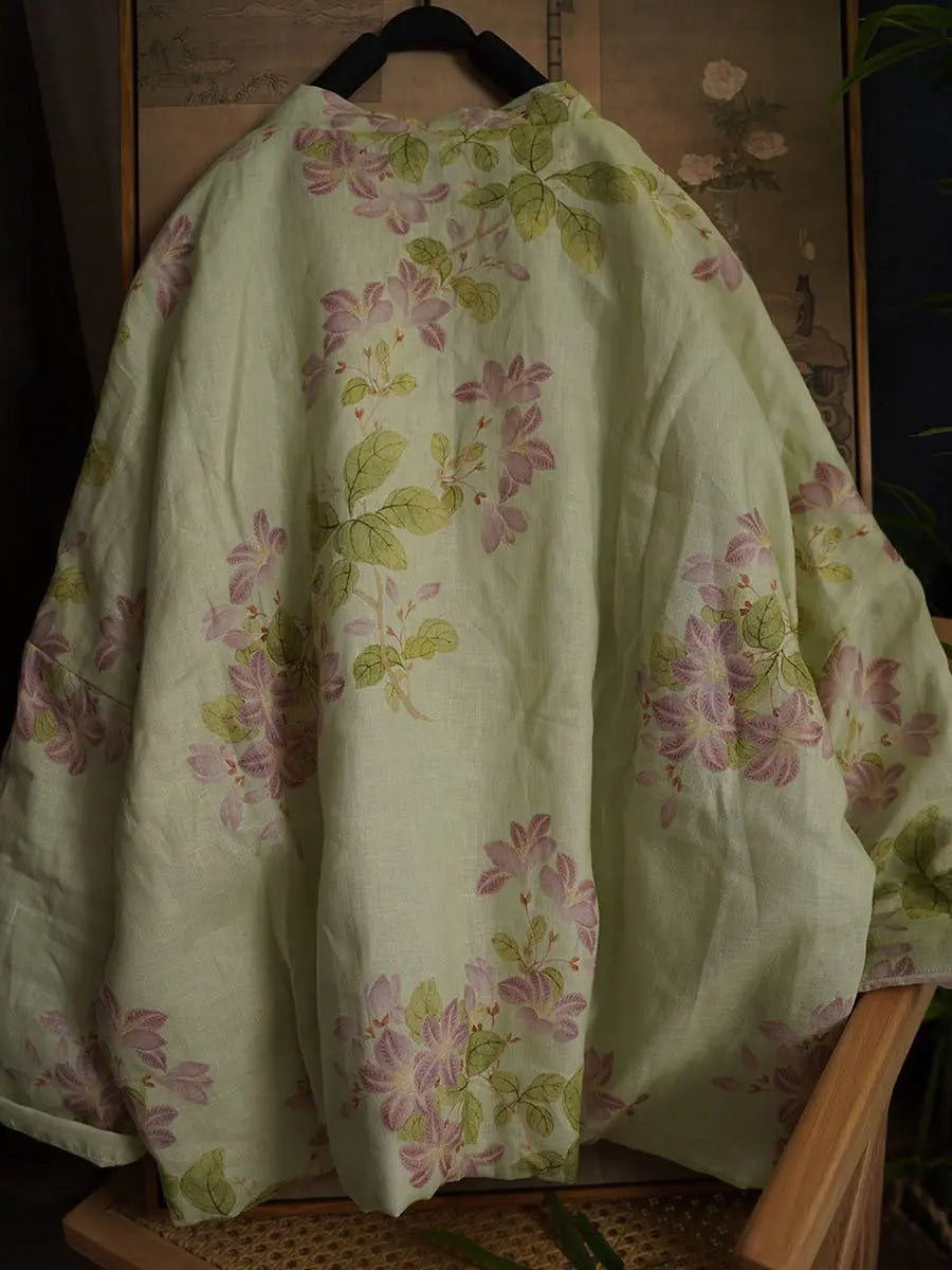 Women Ethnic Floral Print Winter Ramie Padded Coat Ada Fashion