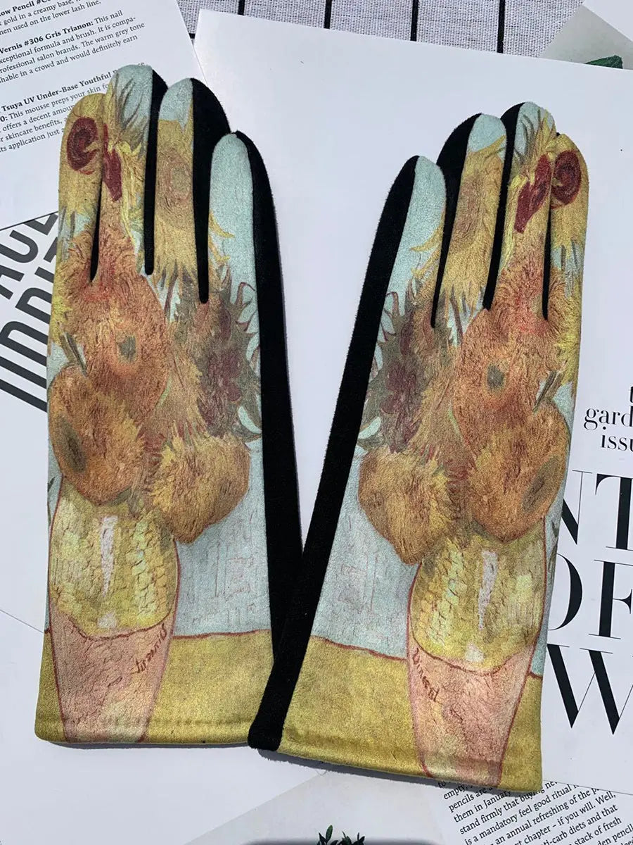 Women Fashion Print Warm Outdoor Gloves Ada Fashion