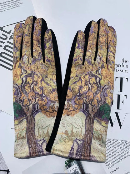 Women Fashion Print Warm Outdoor Gloves Ada Fashion