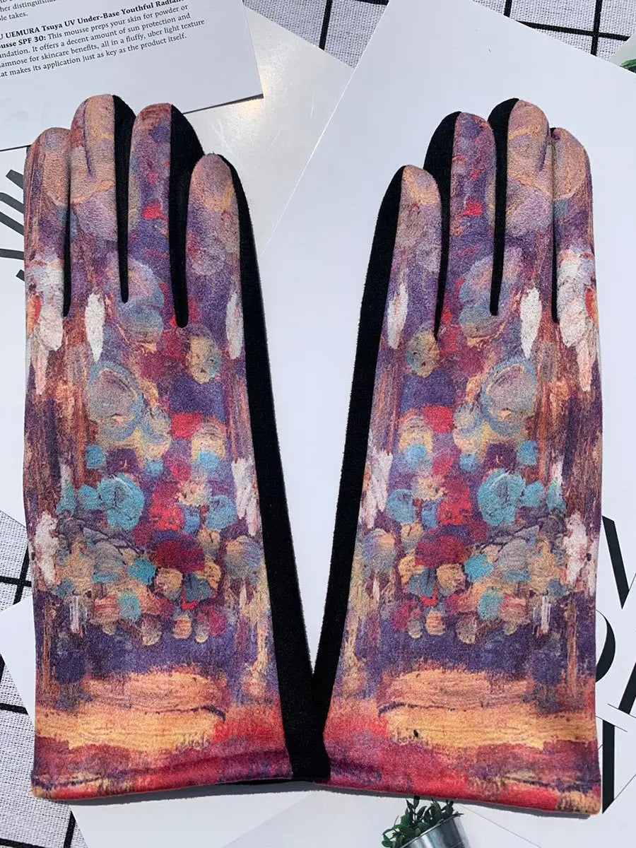 Women Fashion Print Warm Outdoor Gloves Ada Fashion