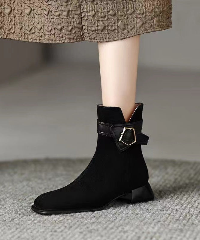 Women Fashion Splicing Chunky Boots Black Suede Ada Fashion