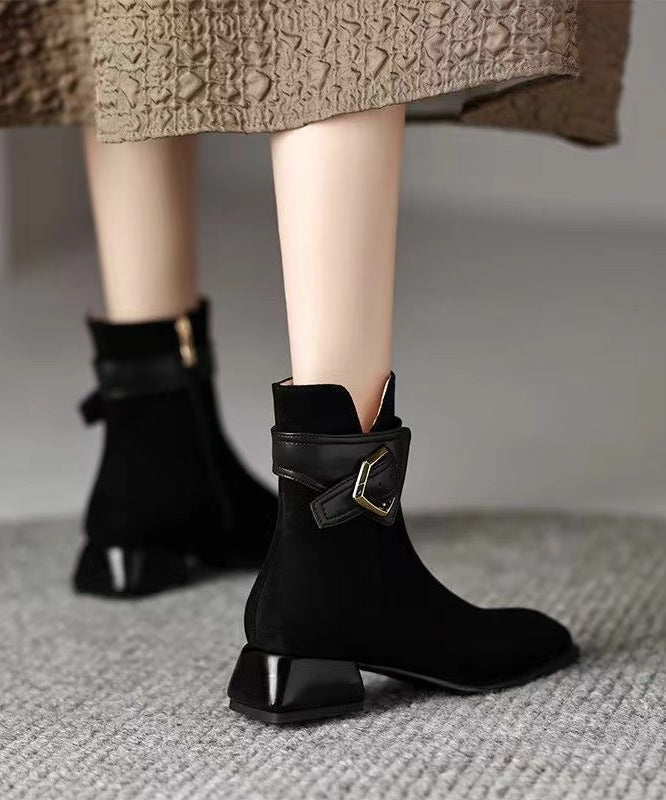 Women Fashion Splicing Chunky Boots Black Suede Ada Fashion