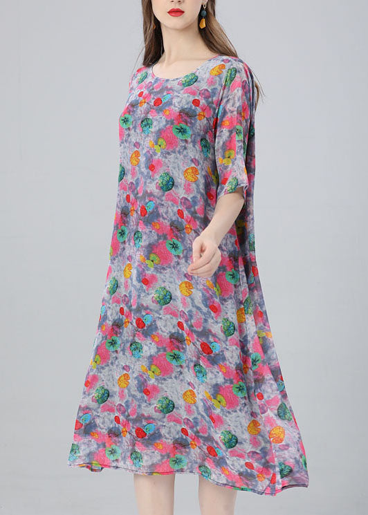 Women Floral O Neck Print Patchwork Chiffon Dress Summer Ada Fashion