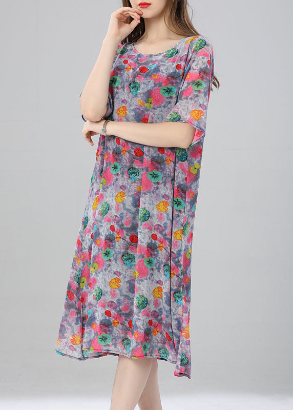 Women Floral O Neck Print Patchwork Chiffon Dress Summer Ada Fashion