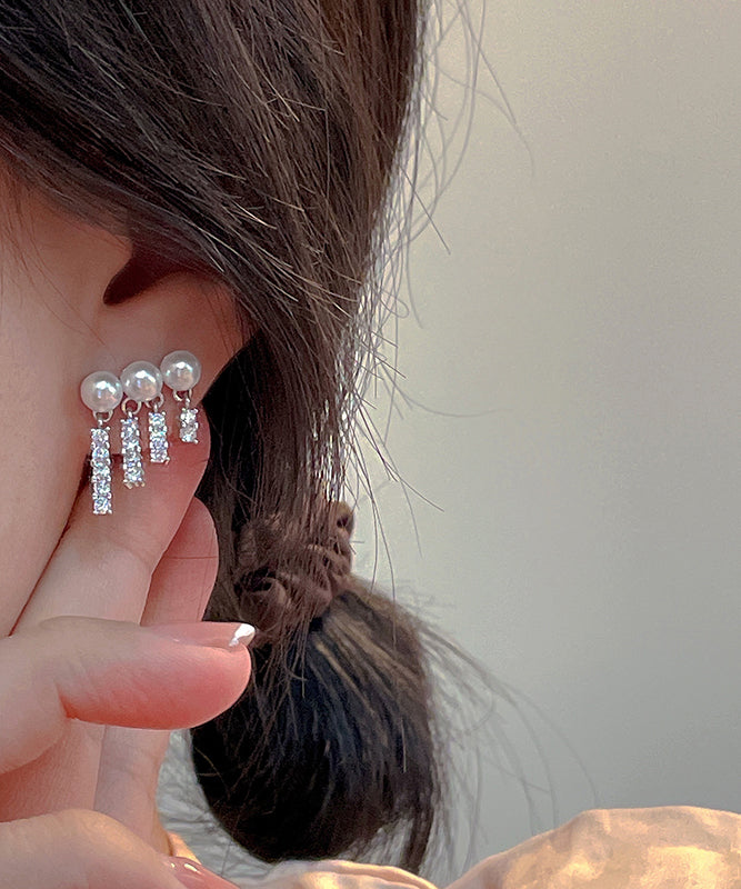 Women Gold Copper Overgild Zircon Pearl Drop Earrings LY1807 - fabuloryshop