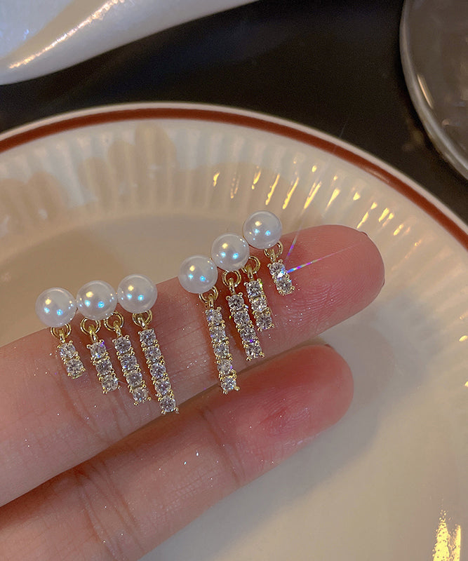 Women Gold Copper Overgild Zircon Pearl Drop Earrings LY1807 - fabuloryshop