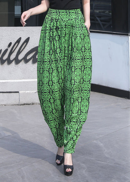 Women Grass Green Pockets Print Chiffon Lantern Pants Summer Ada Fashion